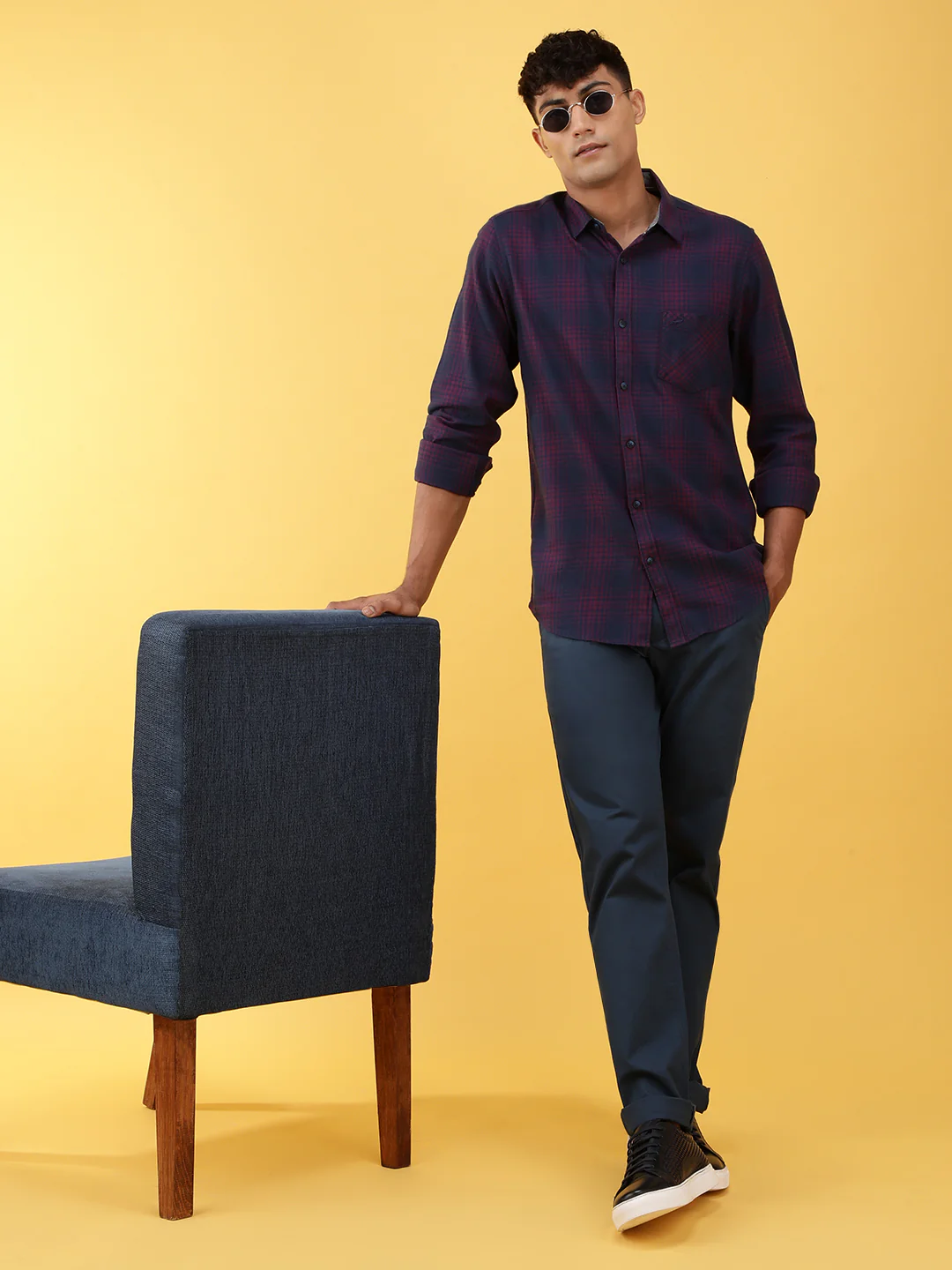 Dark Pink Checked Full Sleeve 100% Cotton Shirt