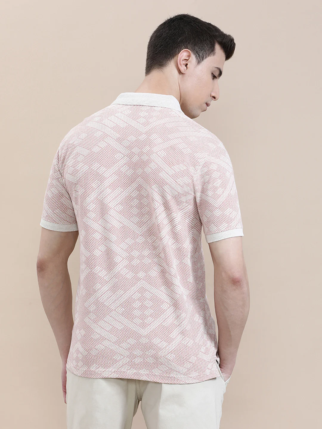 Geometric AOP Slim Fit Polo Pink