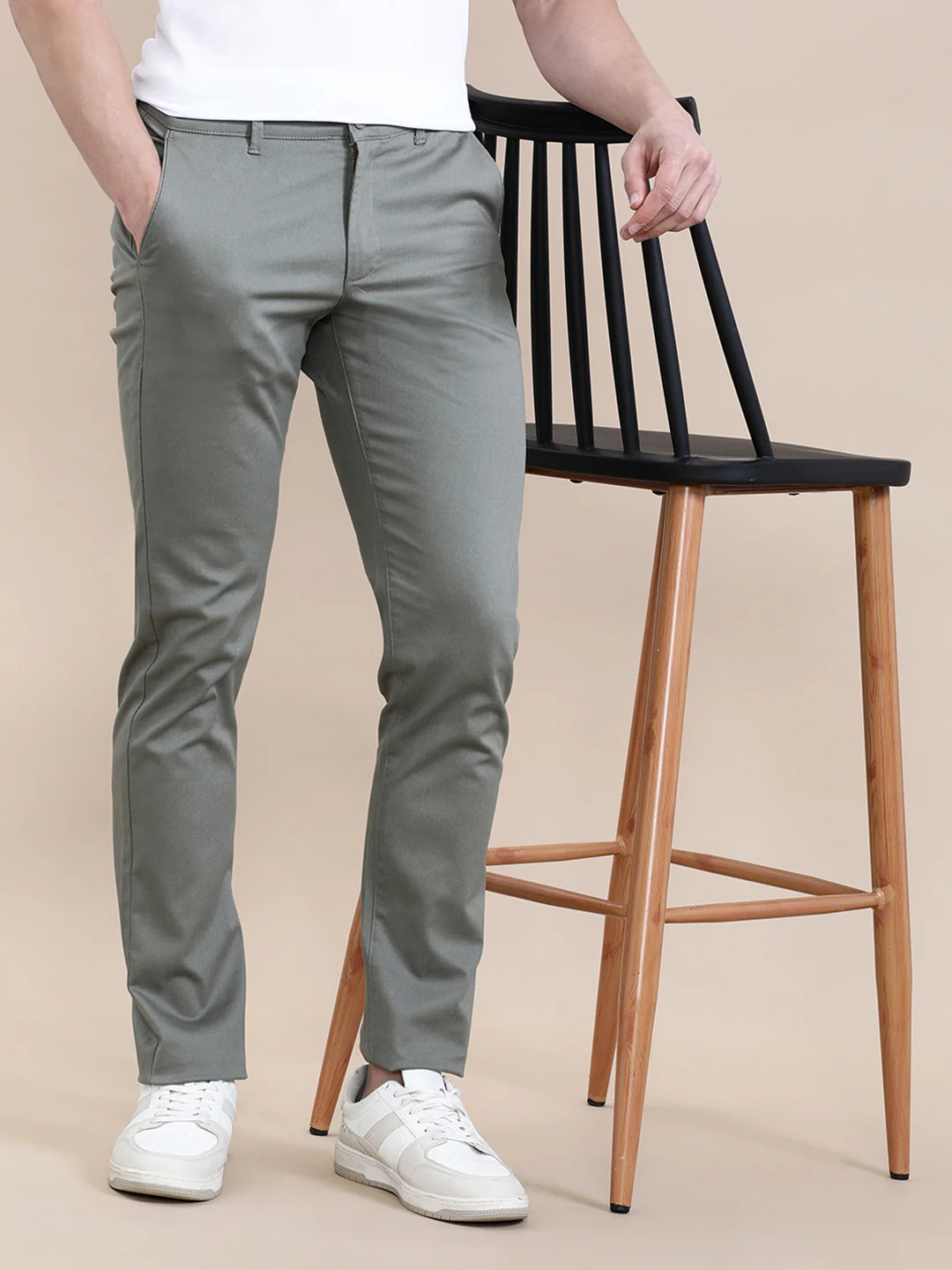 Textured Stretch Green Slim Fit Pants