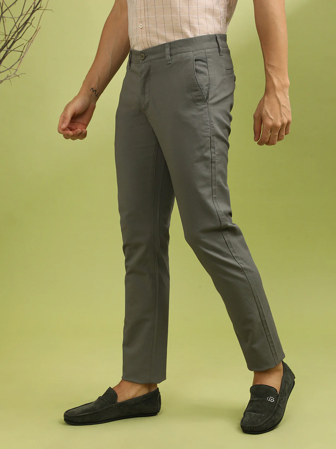 Dark Grey Solid Casual Slim Fit Trouser