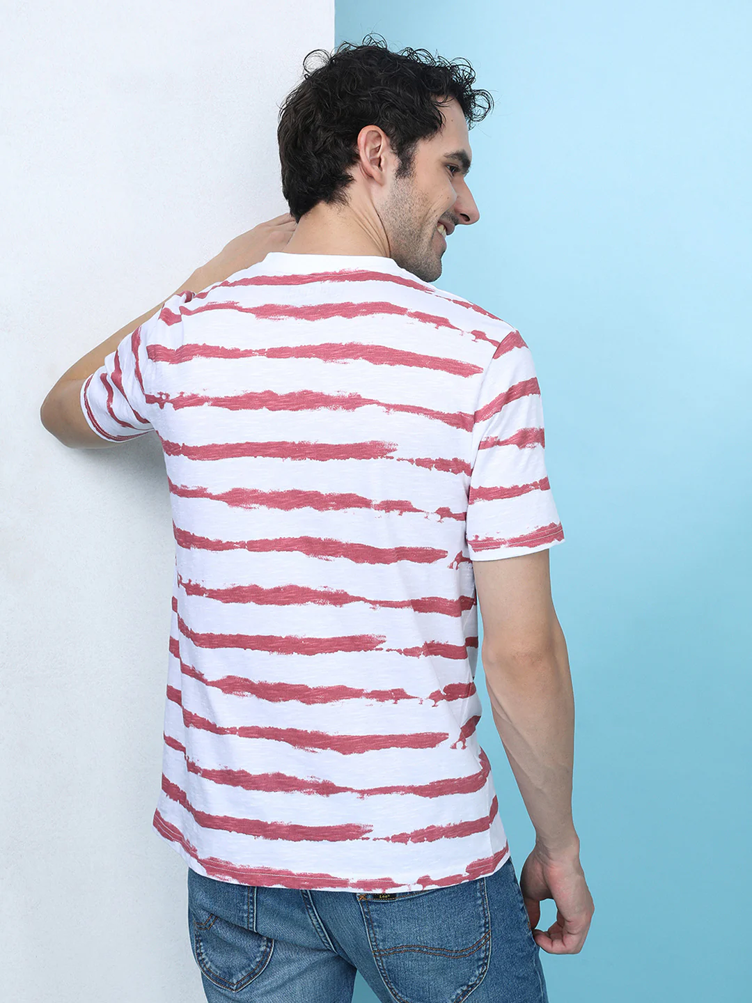 Red and White Striped Casual T-Shirt