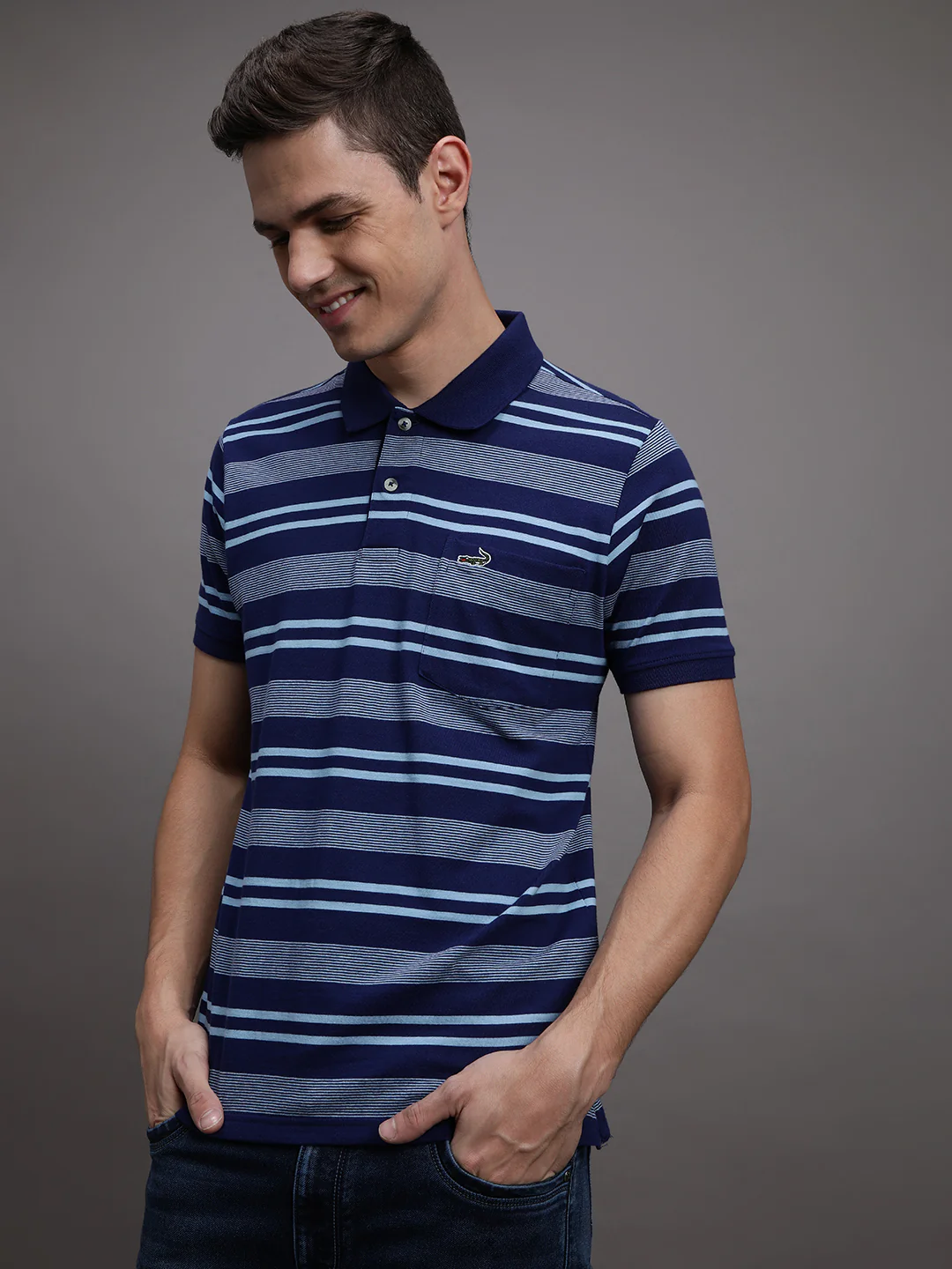 Striped Blue Casual Polo T-Shirt