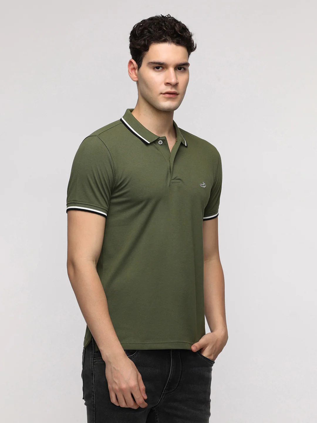 Solid Strecth Polo T-Shirt in Olive