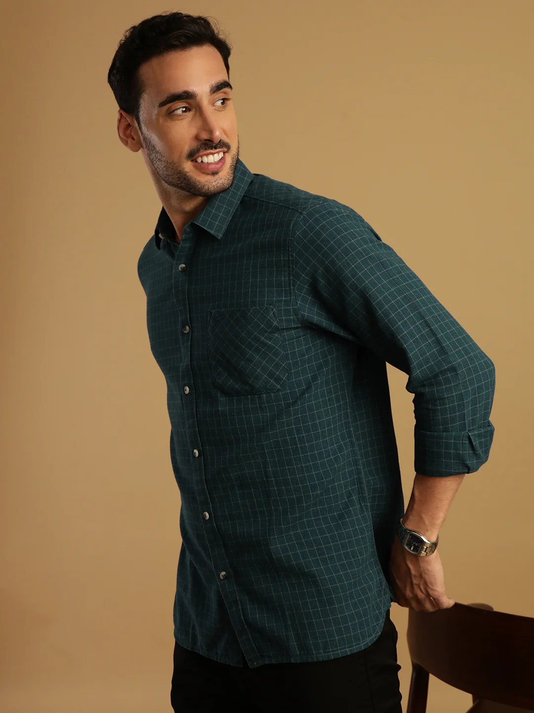 Teal Blue Checked Full Sleeve 100% Cotton Shirt