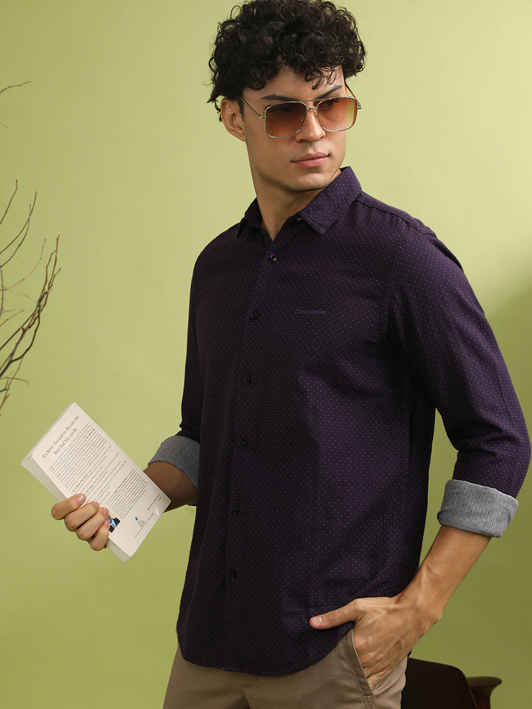 Wine Brown Printed Full Sleeve 100% Cotton Shirt