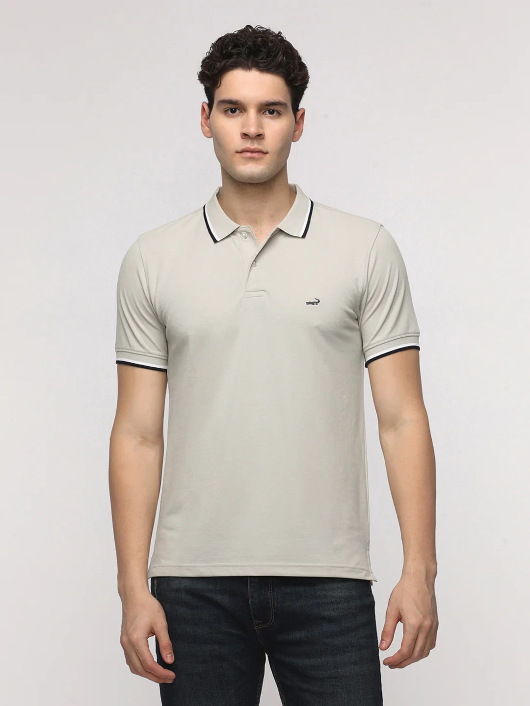 Solid Strecth Polo T-Shirt in Oatmeal