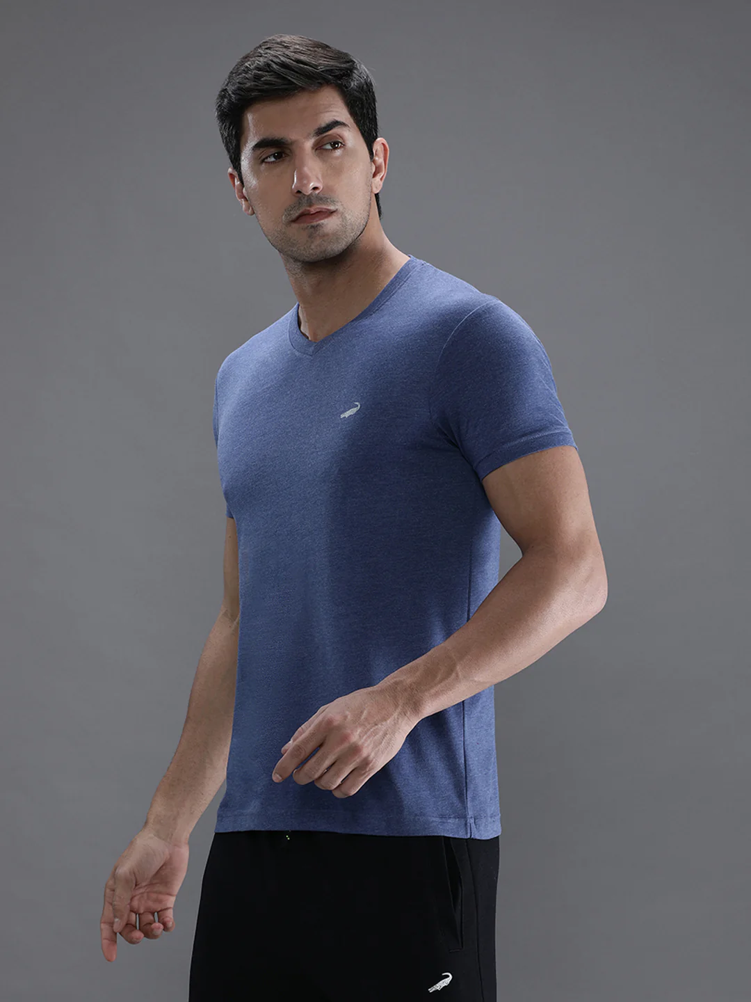 Blue Melange Solid T-Shirt