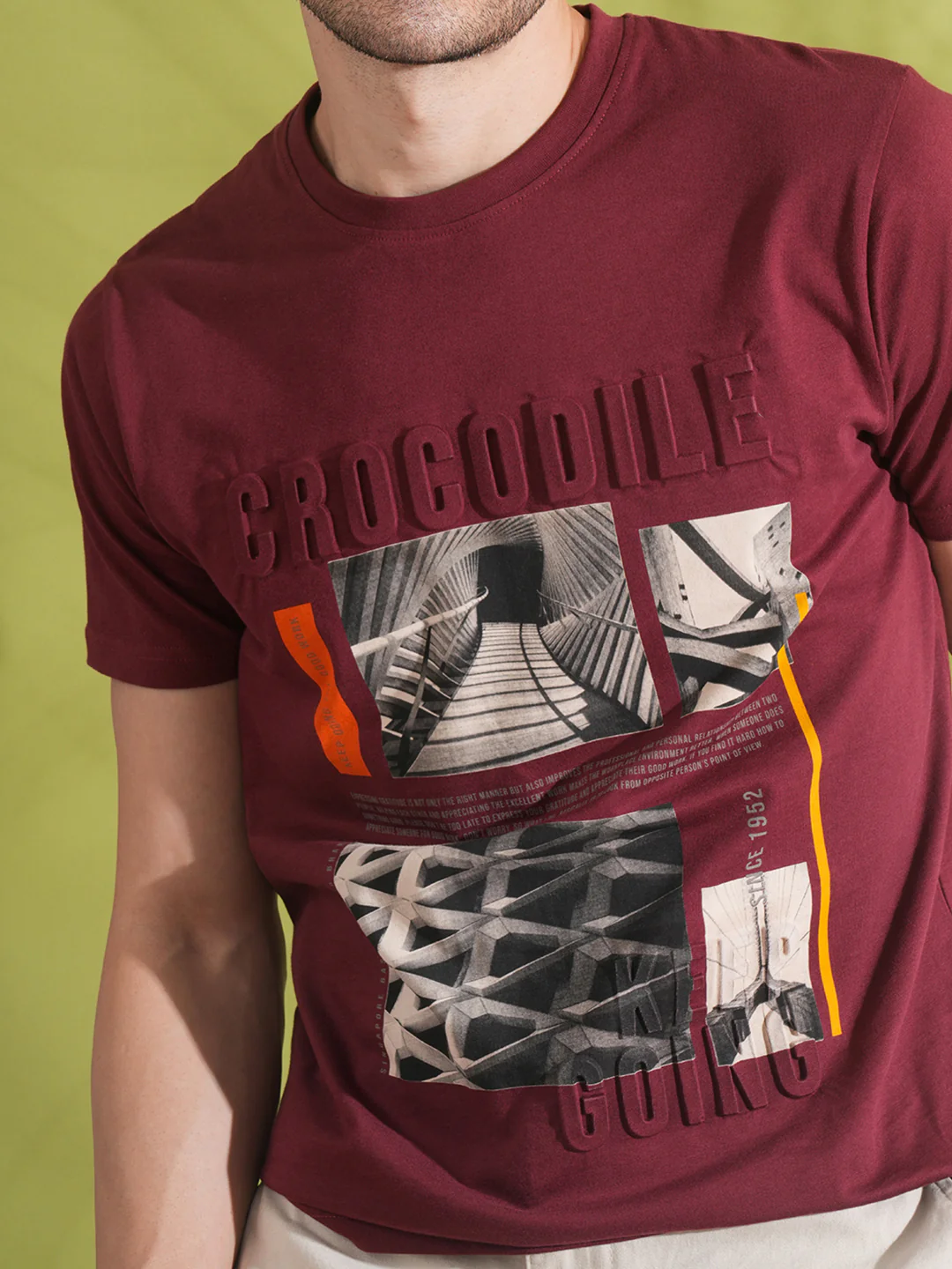 Embossed Word Logo With Print In Wine