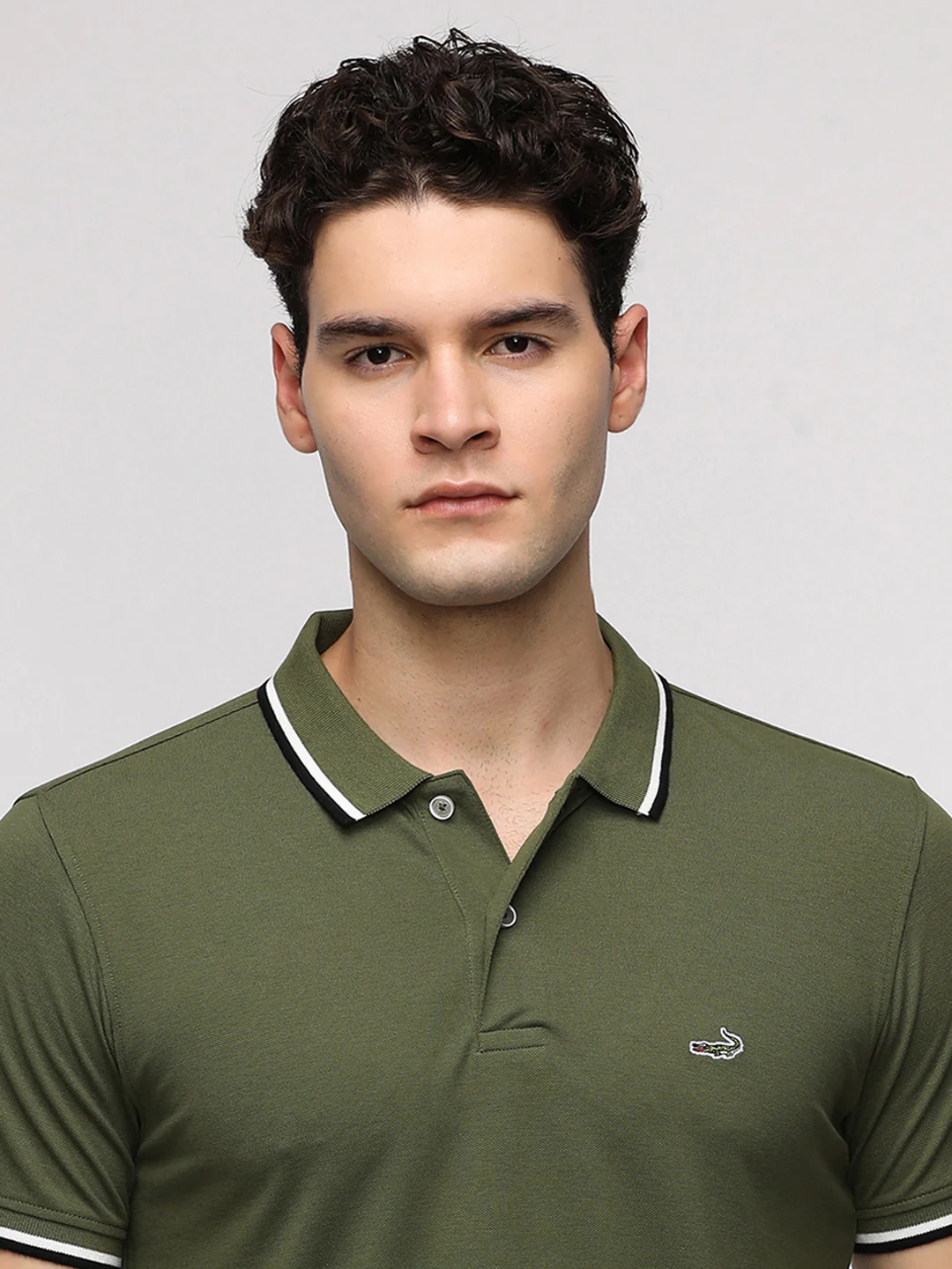 Solid Strecth Polo T-Shirt in Olive