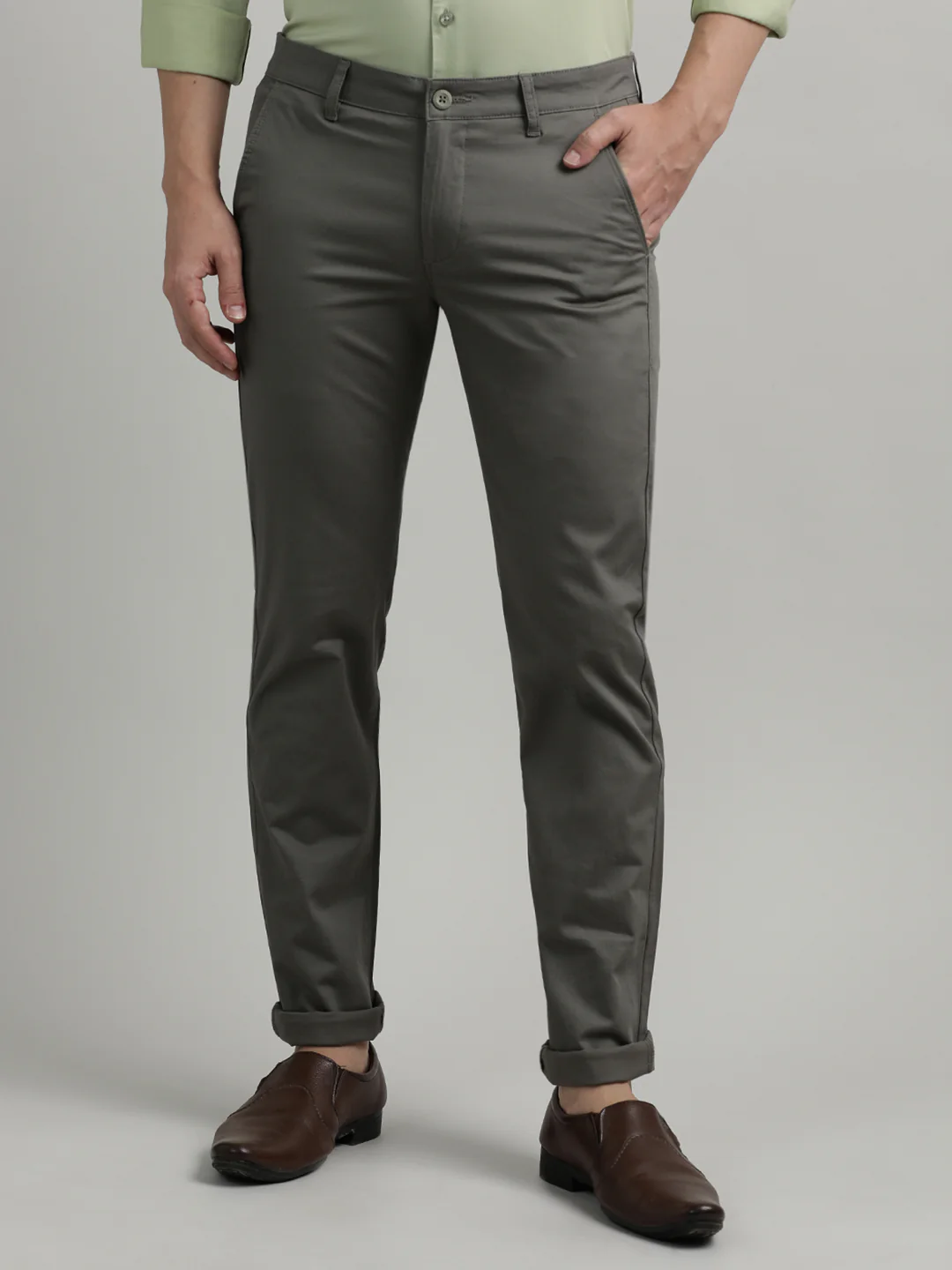 Green Solid Slim Fit Trouser