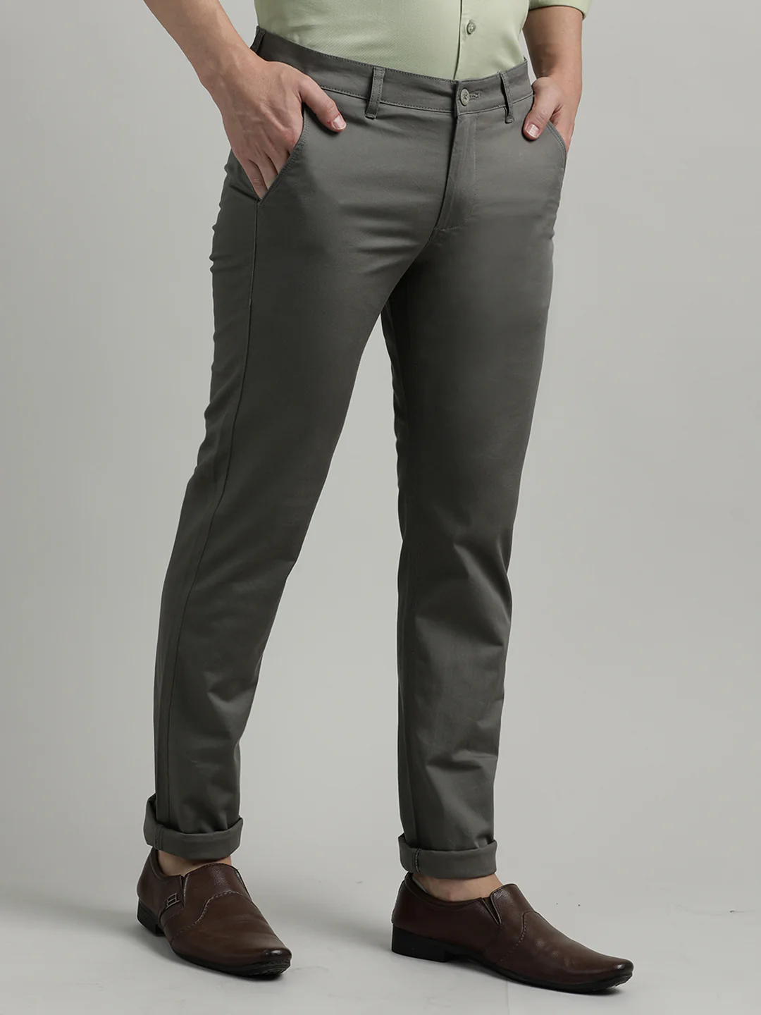 Green Solid Slim Fit Trouser