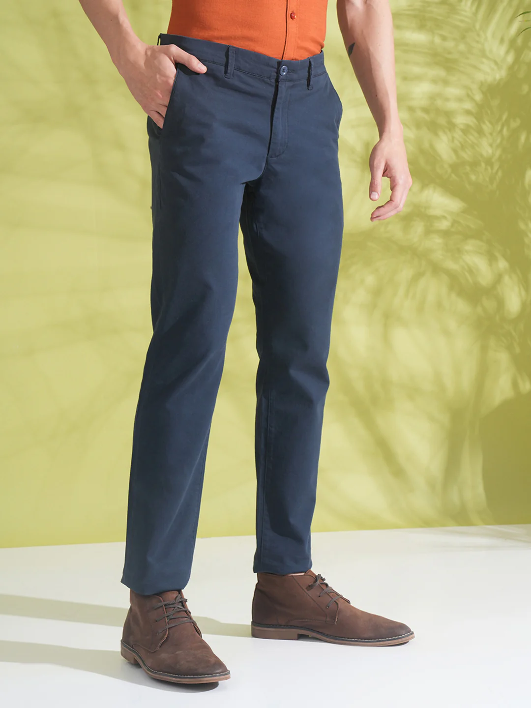 Textured Cotton Stretch Trouser Navy