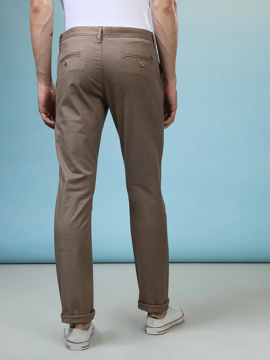 Textured Cotton Blend Stretch Trouser Khaki