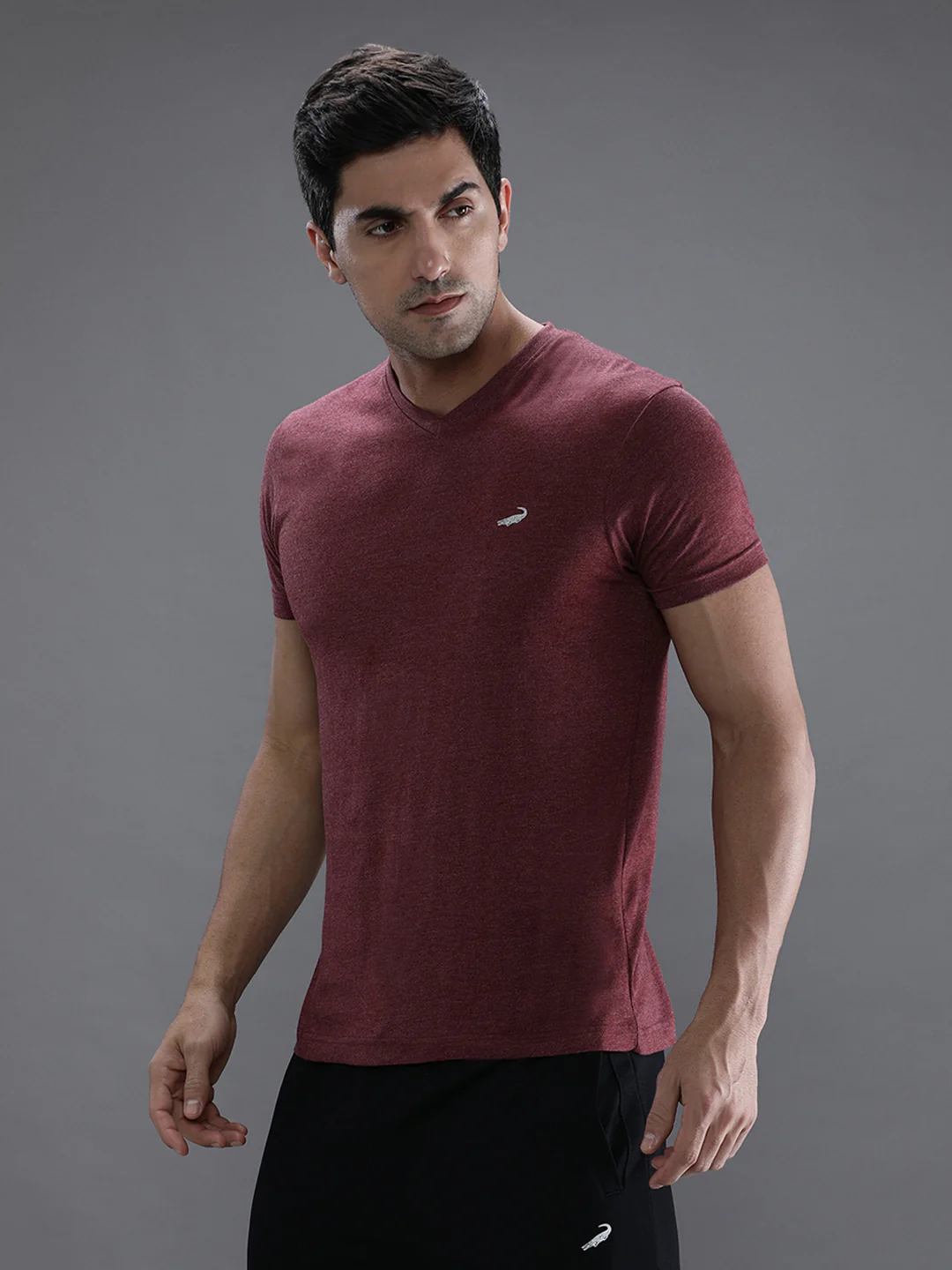Maroon Melange Casual Solid T-Shirt