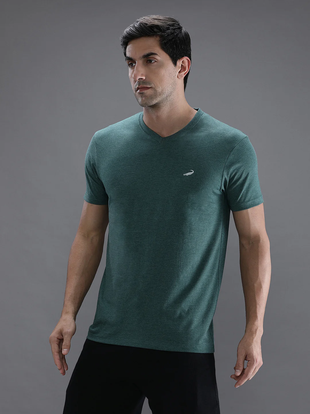Green Melange Casual Solid T-Shirt