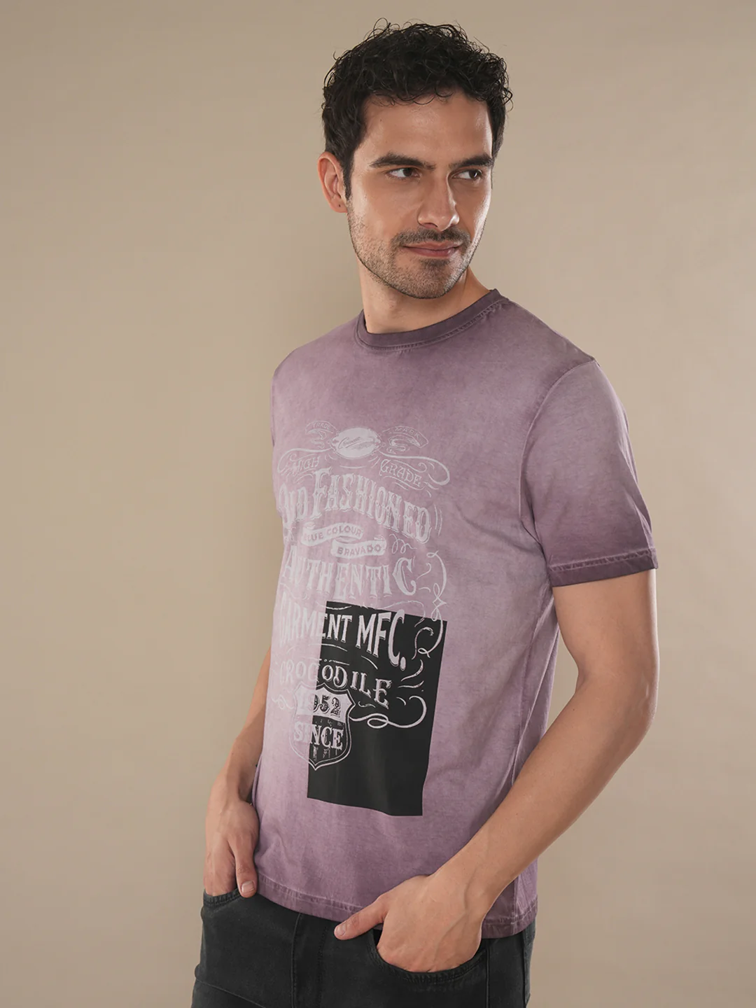 Reverse Dyed T-Shirt With Chest Graphics In Rust