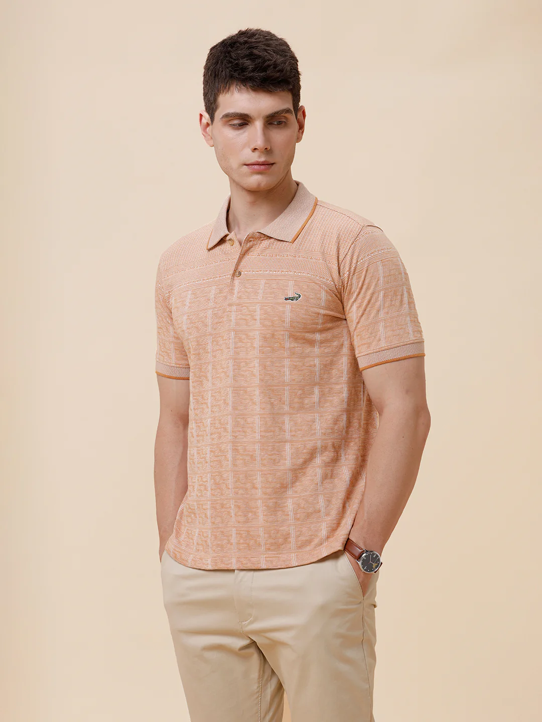 Stripe Half Sleeve Casual Polo T-Shirt