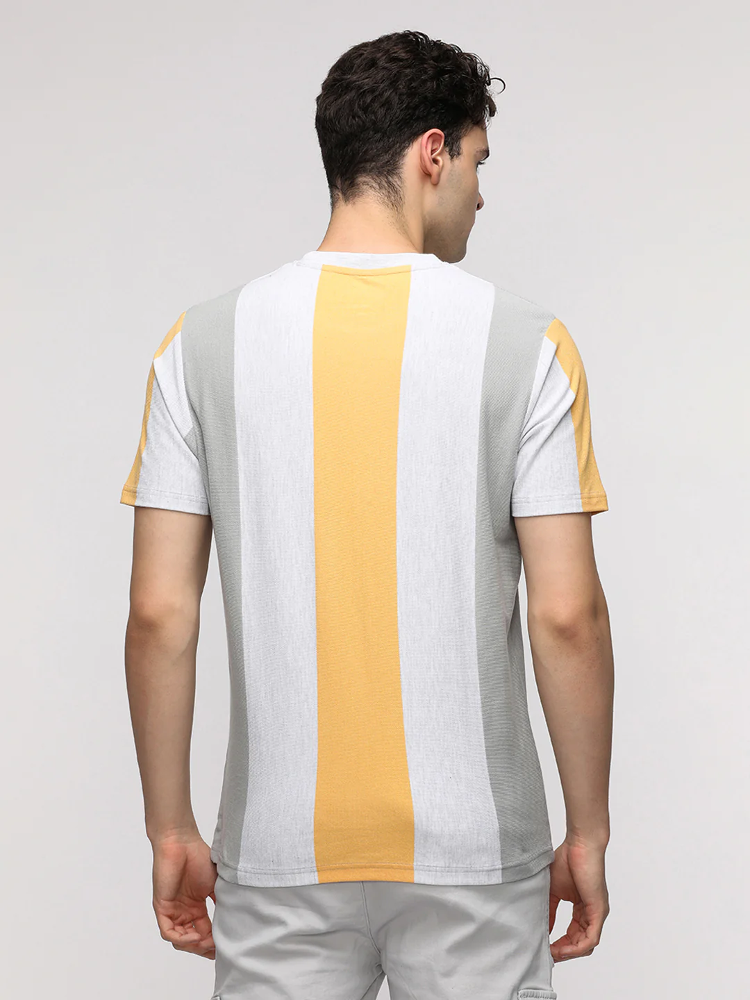 Vertical Stripe with Chest Print T-Shirt in White
