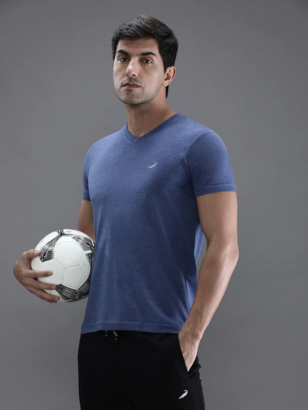 Blue Melange Solid T-Shirt