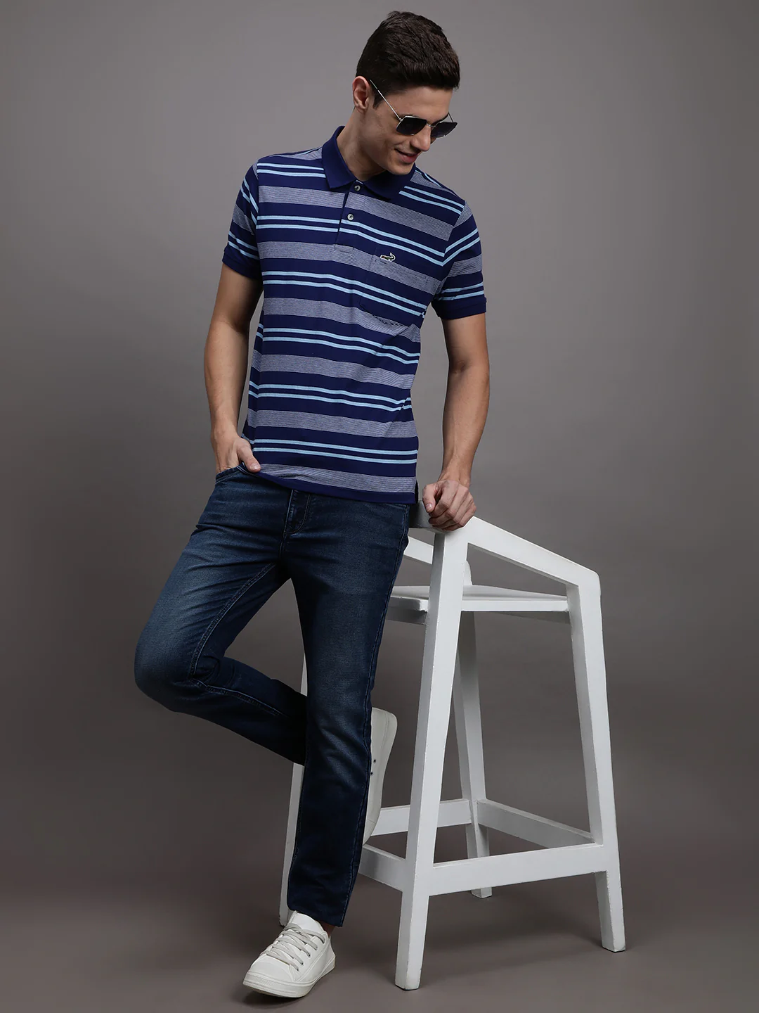 Striped Blue Casual Polo T-Shirt