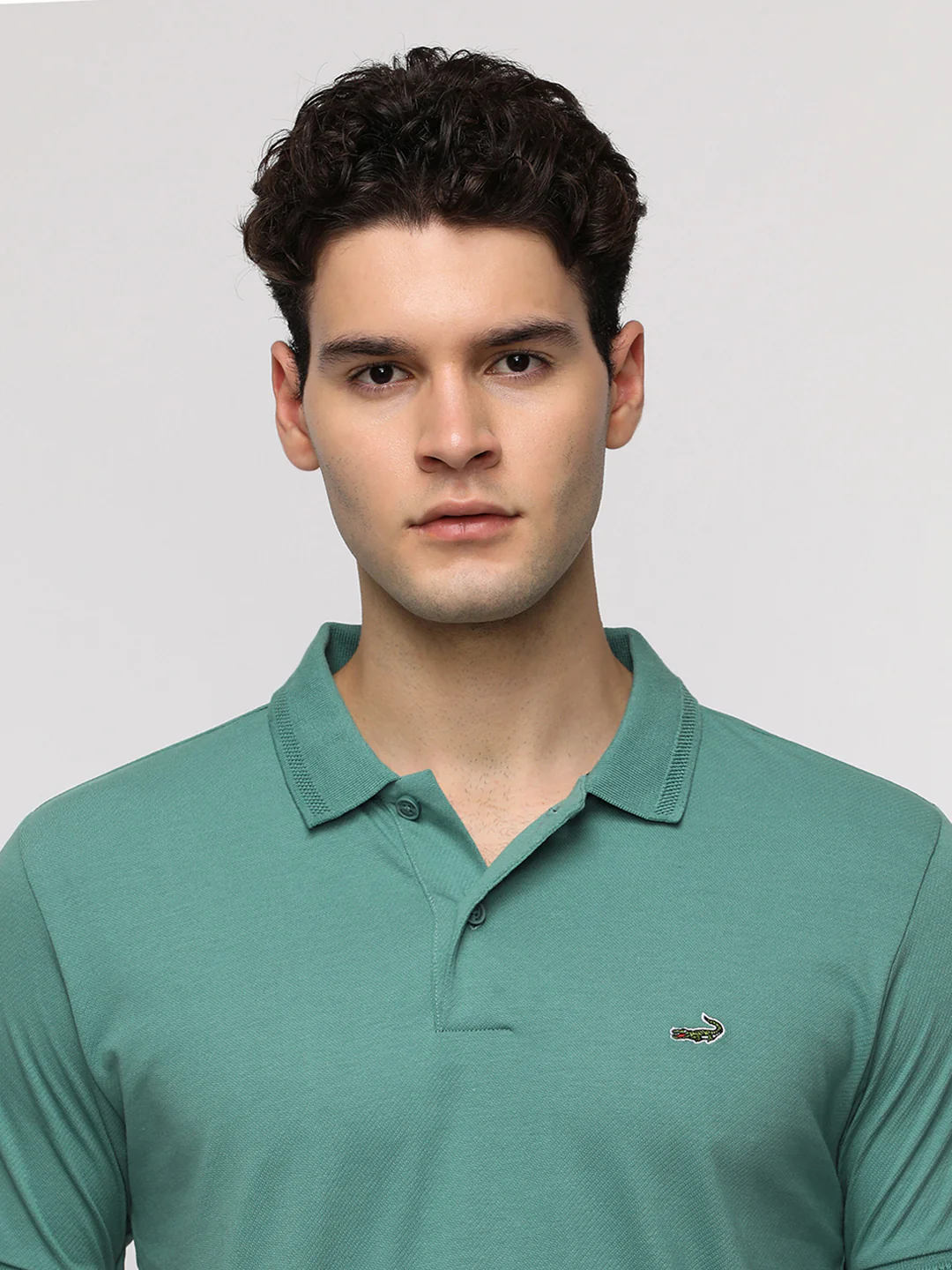 Solid Sporty Green Slim T-Shirt with Cotton Poly