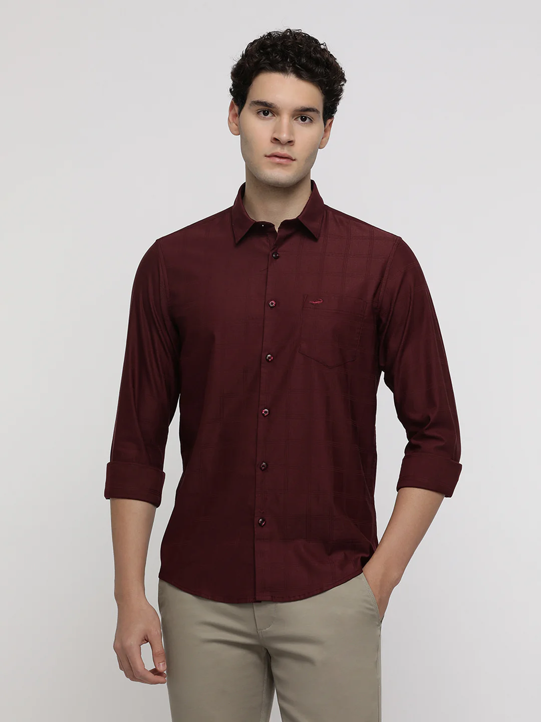 Maroon Stretch Self-Check Shirt