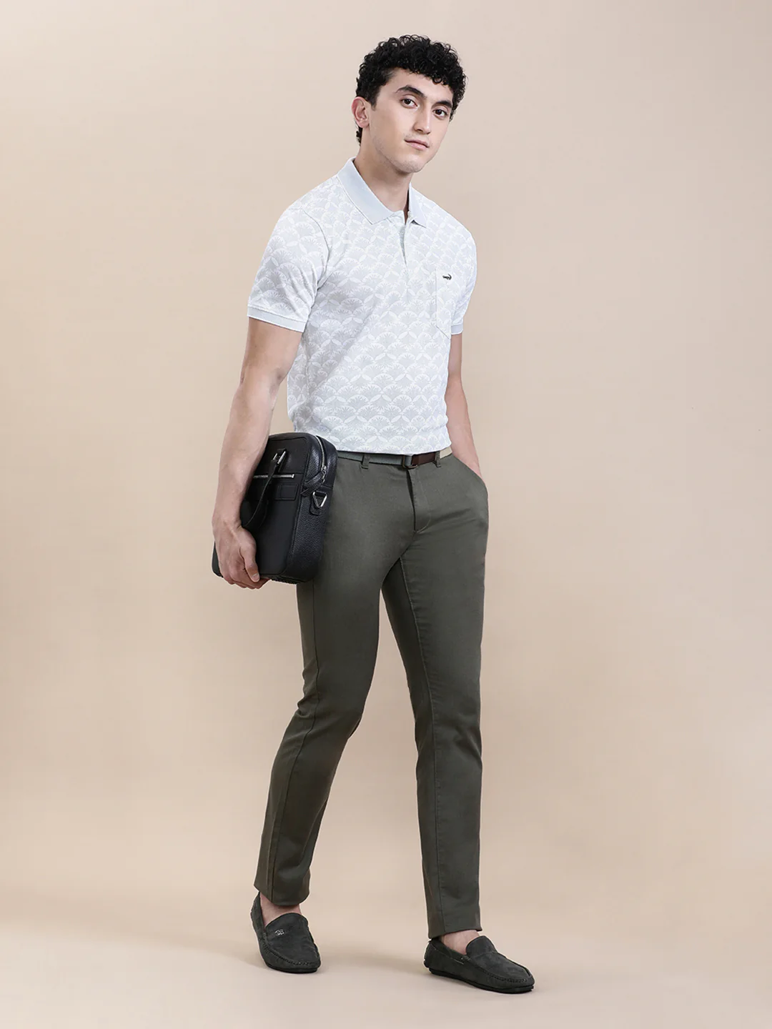 Leaf Motif Slim Fit Polo Black