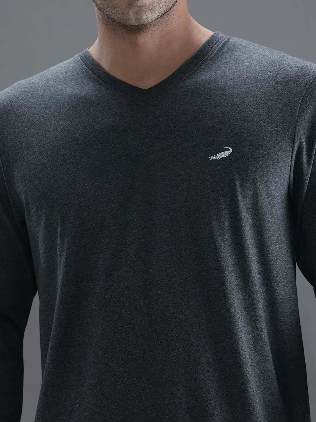 Charcoal Melange Grey Solid T-Shirt