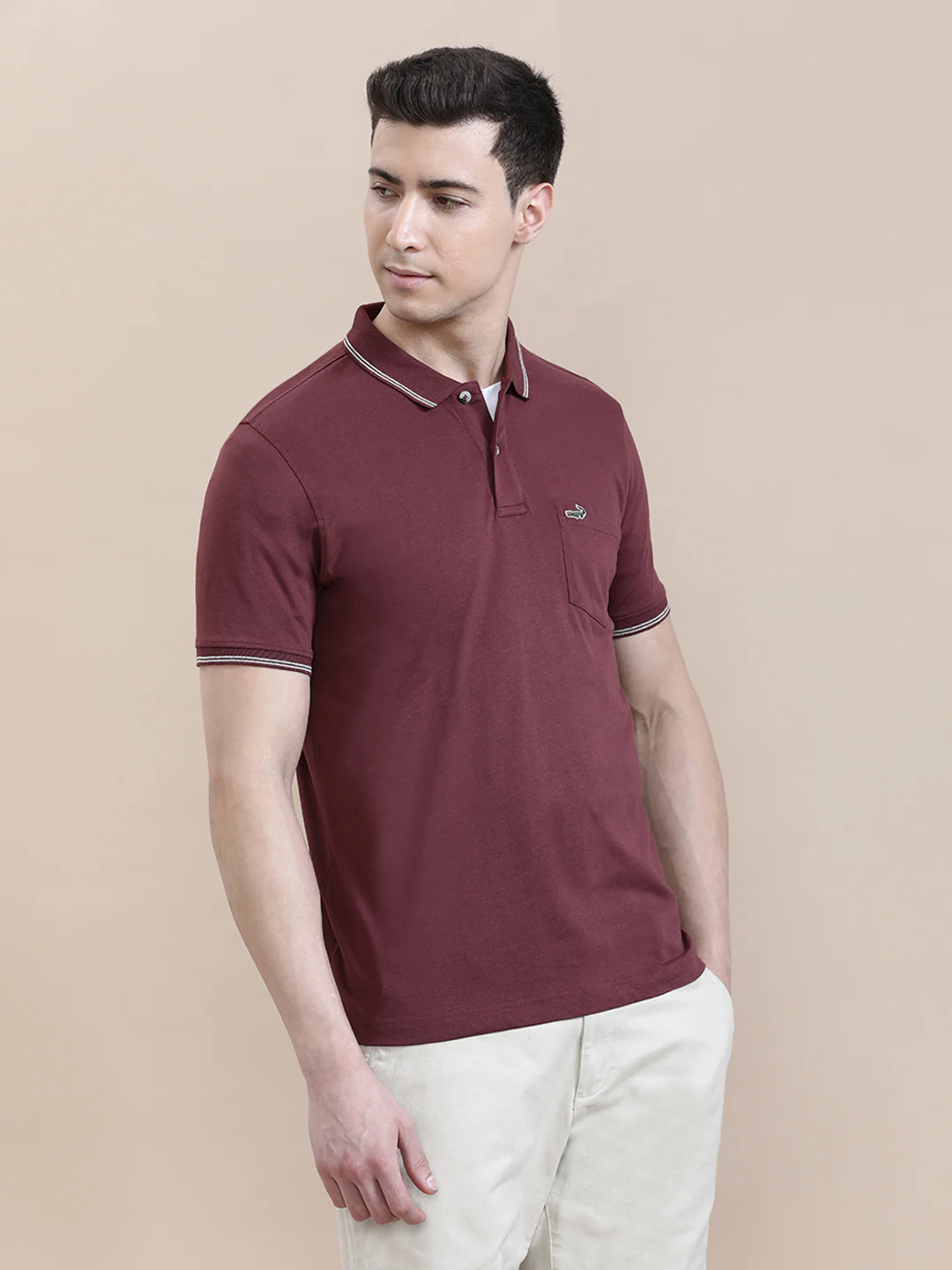 Maroon Solid Polo T-Shirt with Pocket