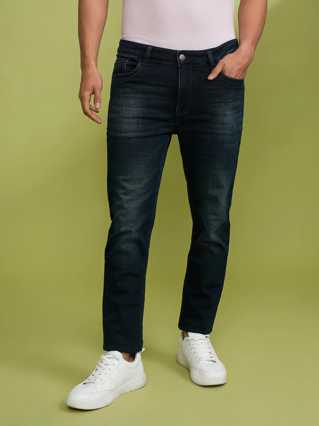 Knitted Premium Mid Blue Slim Jeans