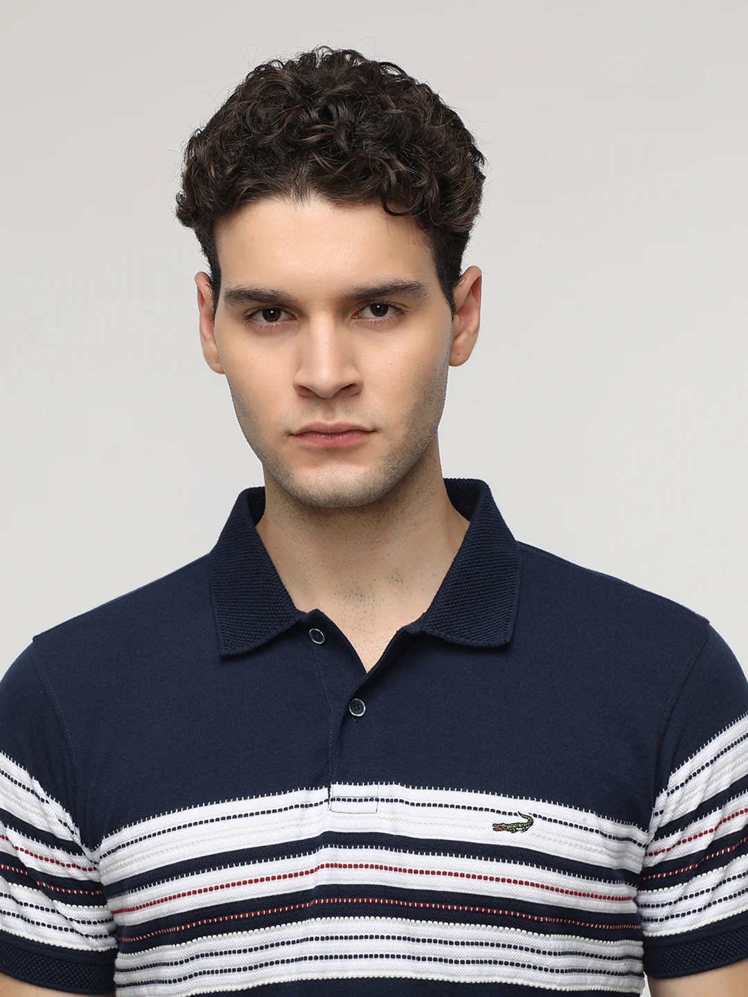 Engineered Striped Navy/White Slim T-Shirt with Cotton Poly Blend