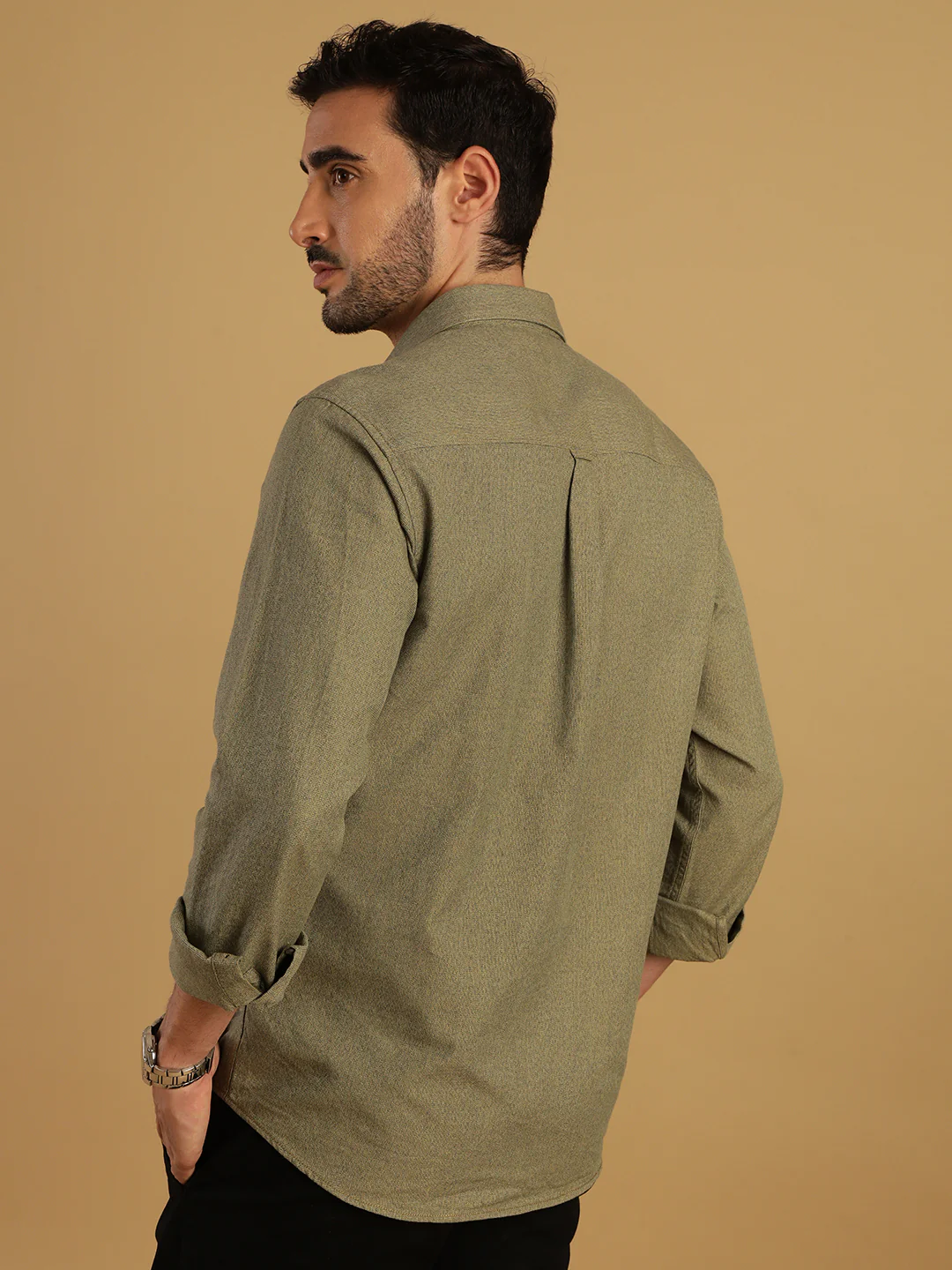 Green Solid Casual Full Sleeve 100% Cotton Shirt