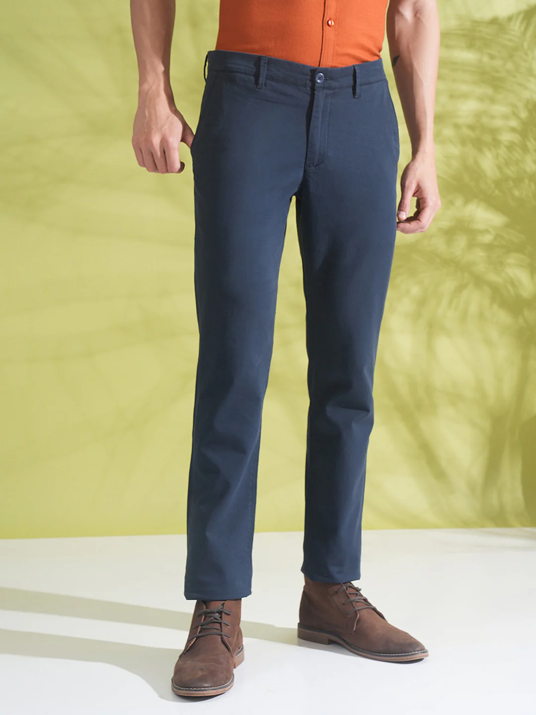 Textured Cotton Stretch Trouser Navy