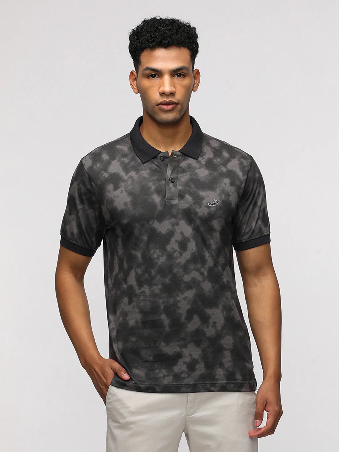 Polo Neck Sporty Grey T-Shirt with Single Jersey