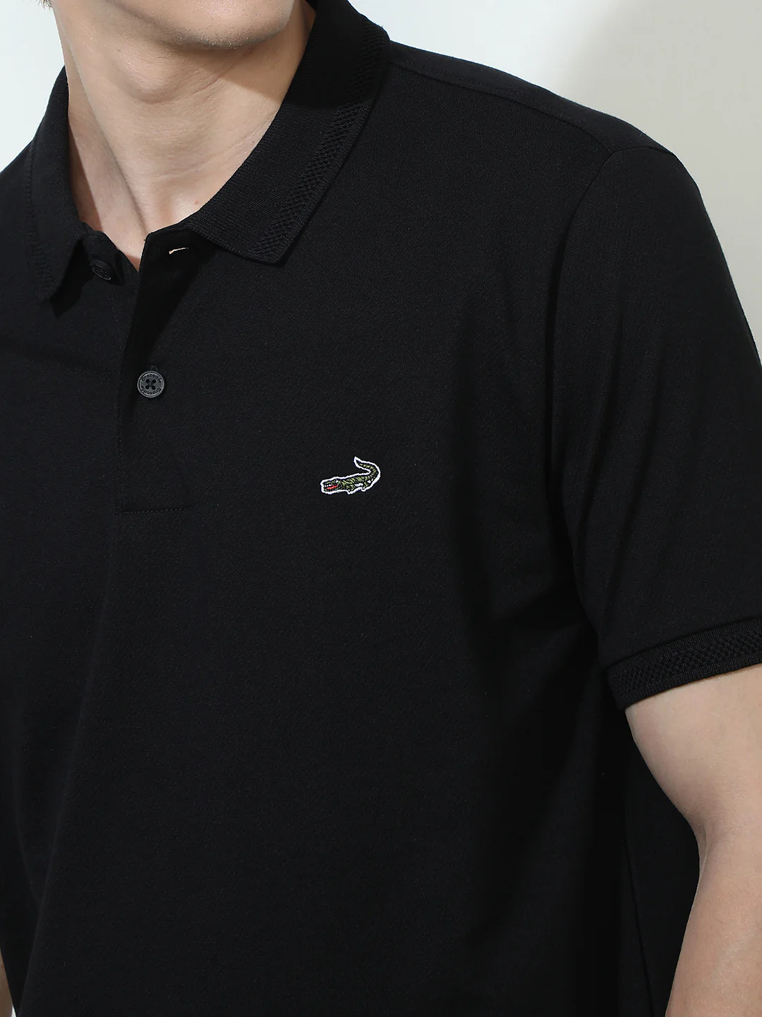 Solid Black Half Sleeve Casual Polo T-Shirt
