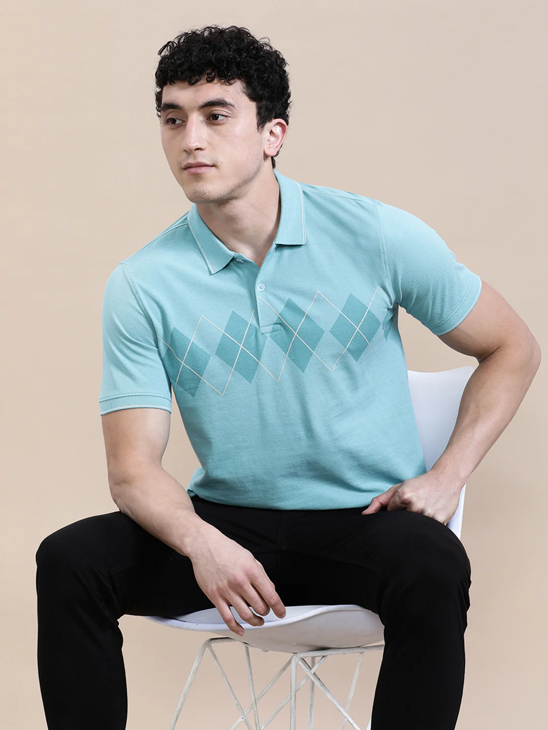 Chest Diamond Panel Print Slim Fit Polo