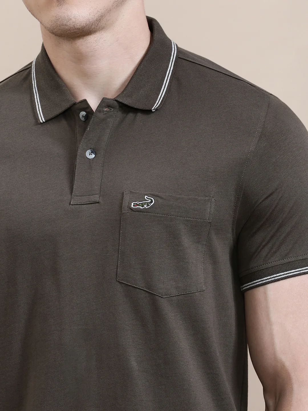 Dark Olive Green Solid Polo T-Shirt with Pocket