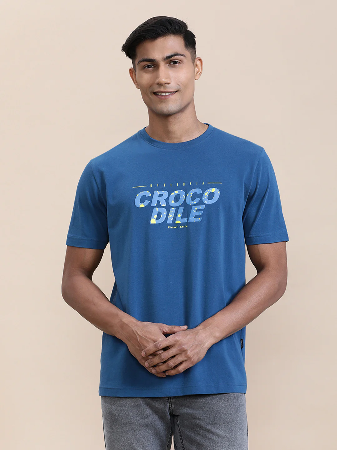 Chest HD Print Slim Fit T-Shirt Blue