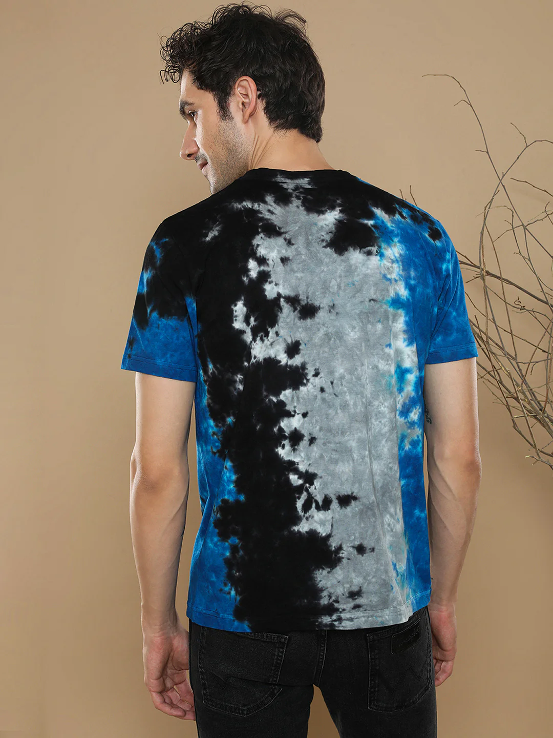 Tie Dye Asymetric T-Shirt With Chest Print In Royal Blue