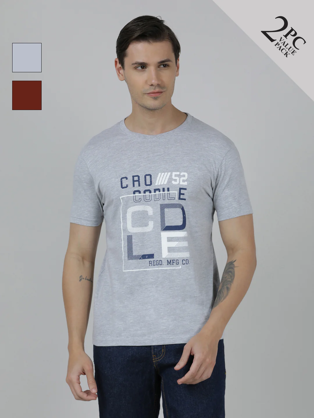 Typography Printed Slim Fit Cotton T-shirts Pack Of 2