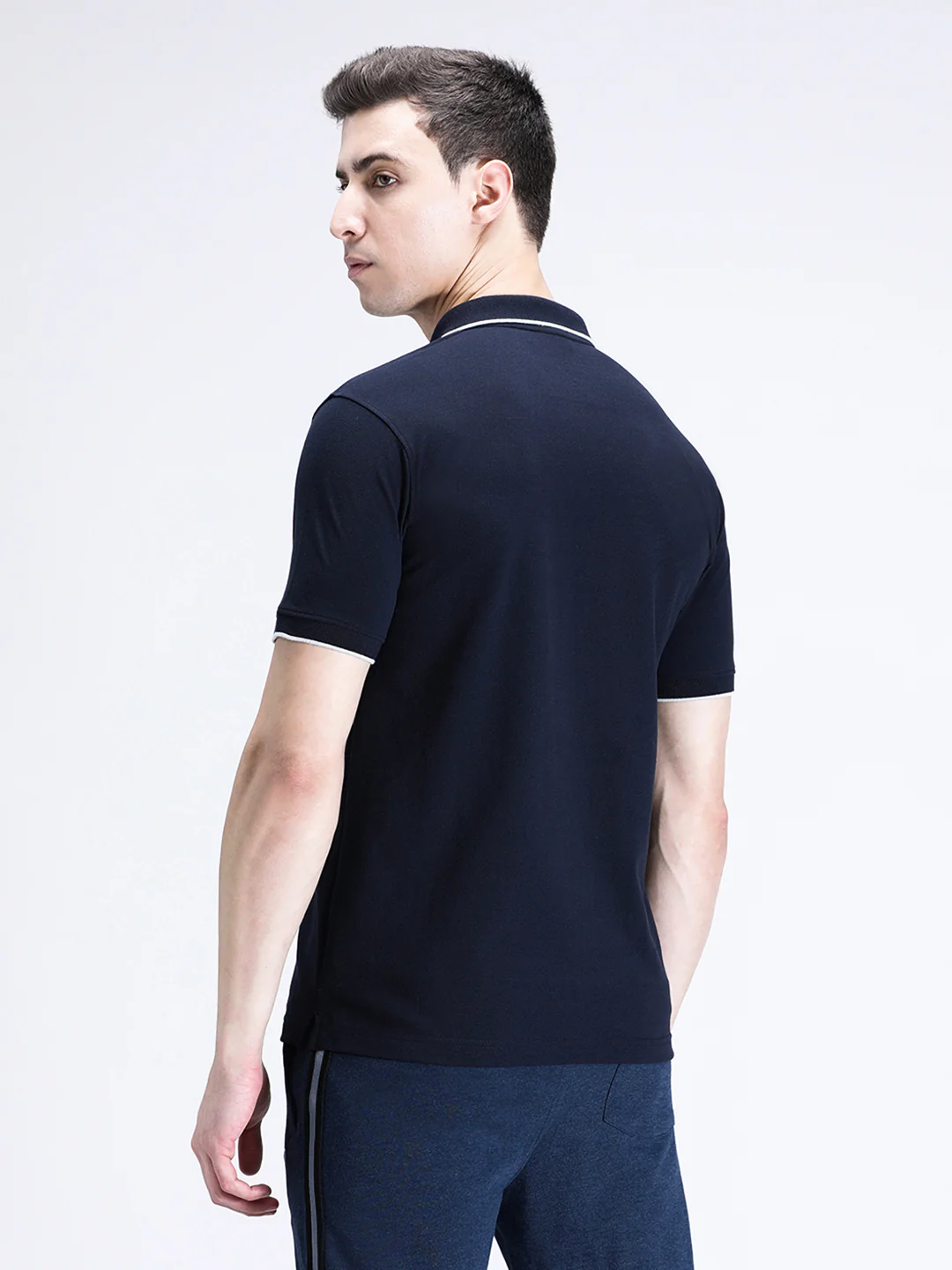 Casual Navy Solid Polo T-Shirt with Pocket