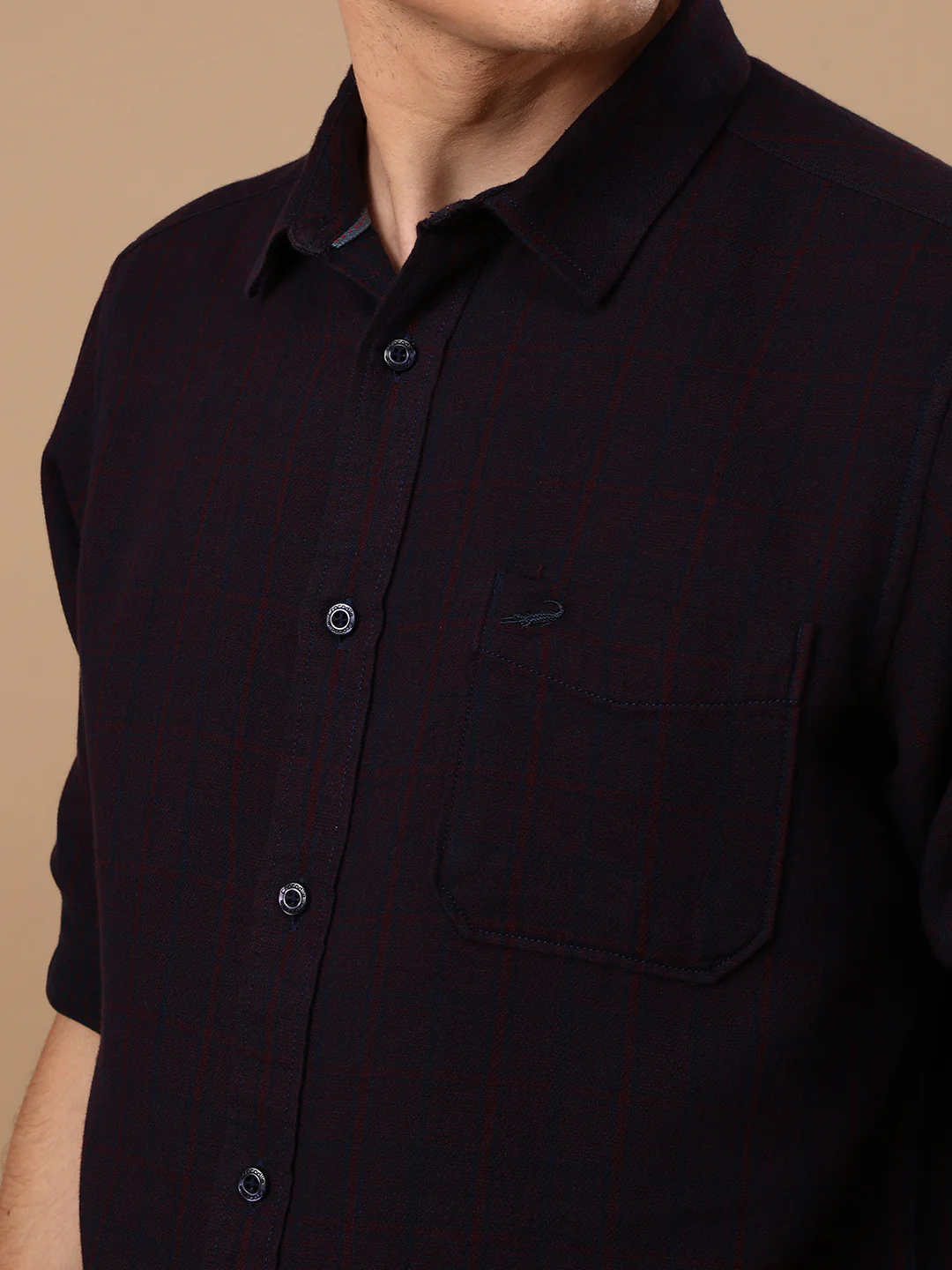 Burgundy Brown Checked Full Sleeve 100% Cotton Shirt