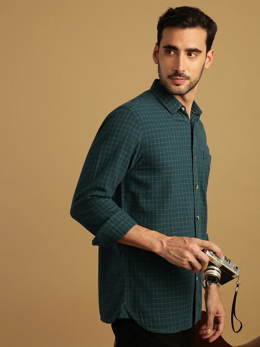 Teal Blue Checked Full Sleeve 100% Cotton Shirt