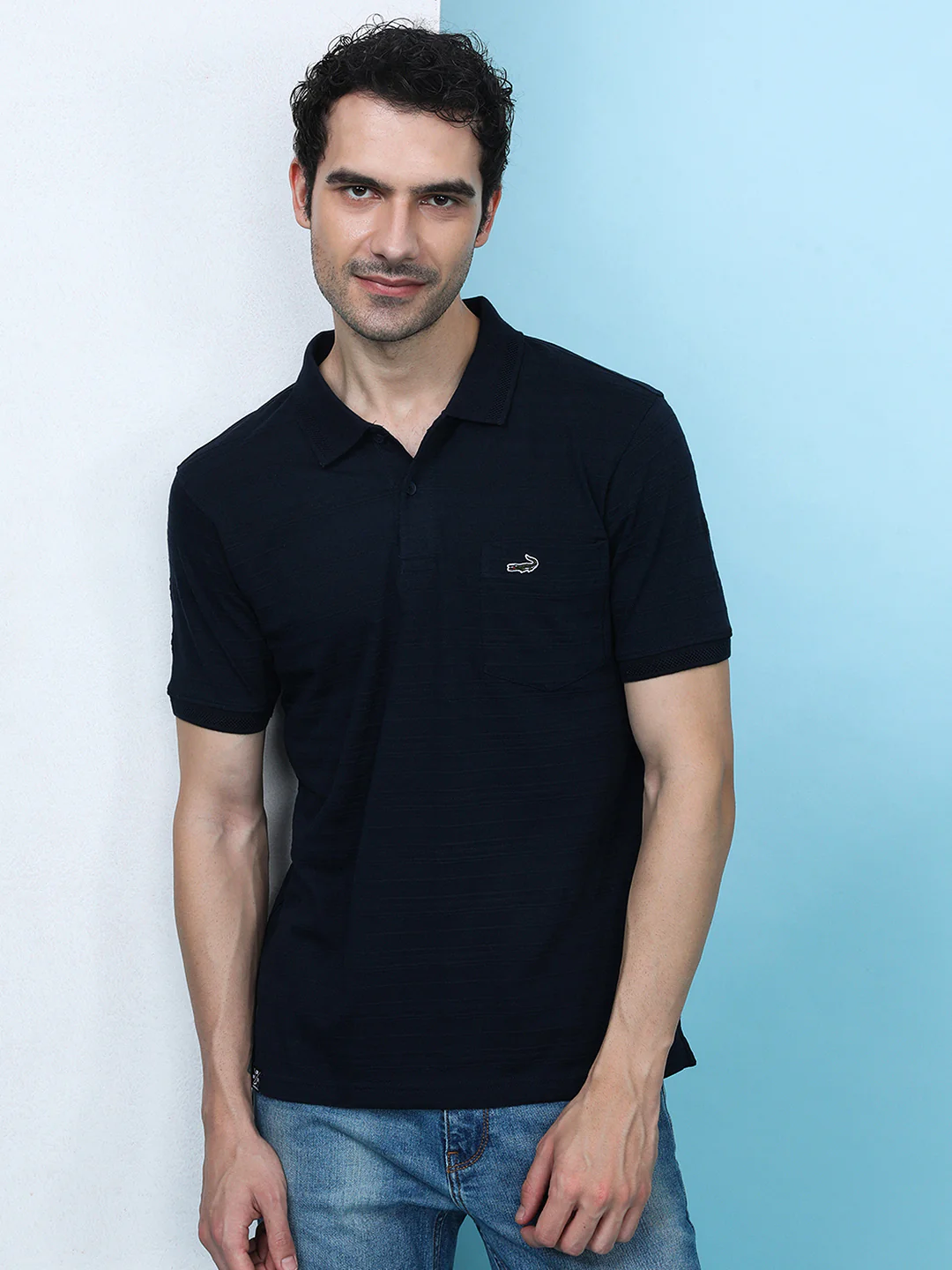 Striped Jacquard Polo-Shirt In Navy