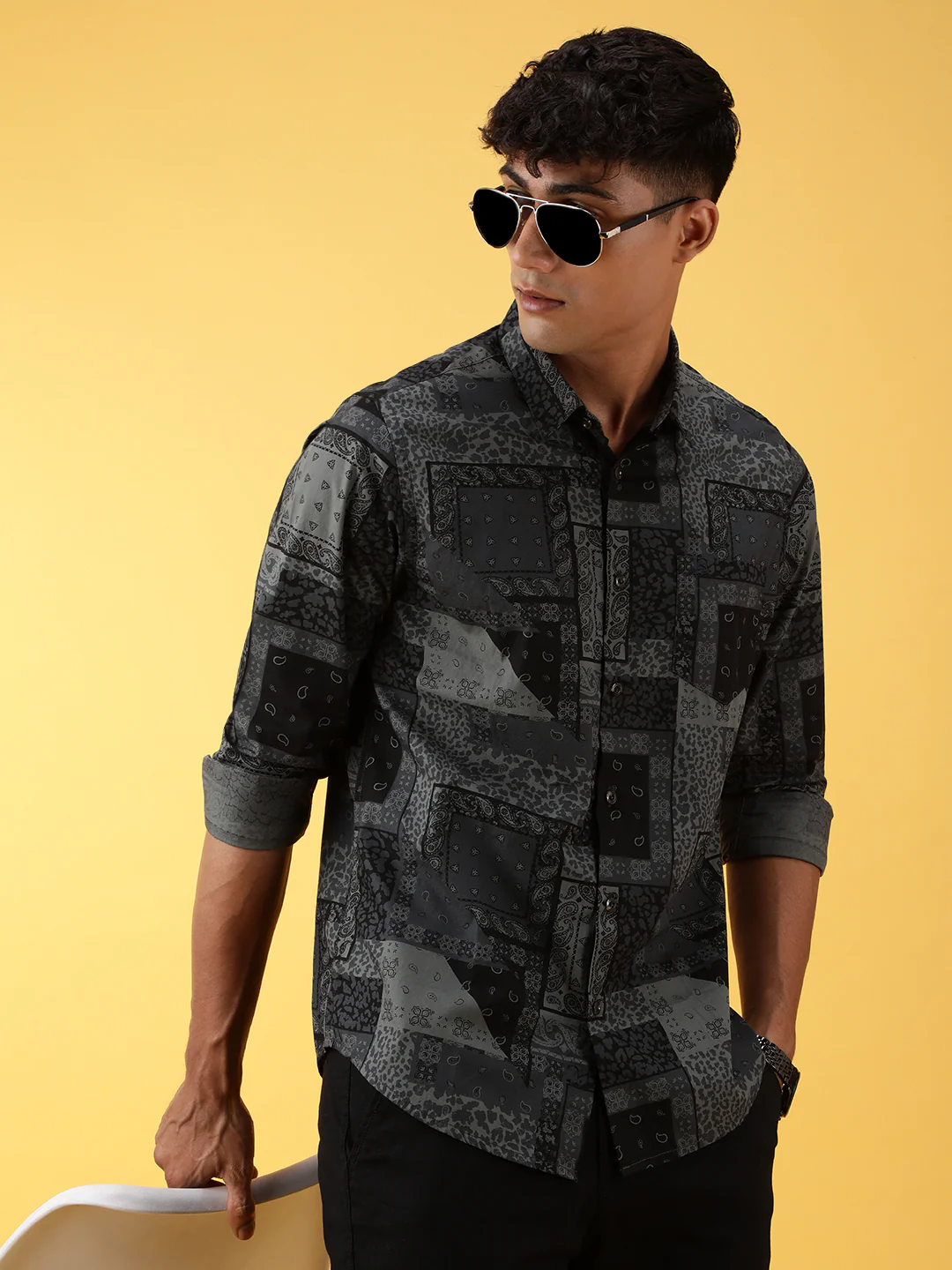 Printed Full Sleeve 100% Cotton Green Shirt