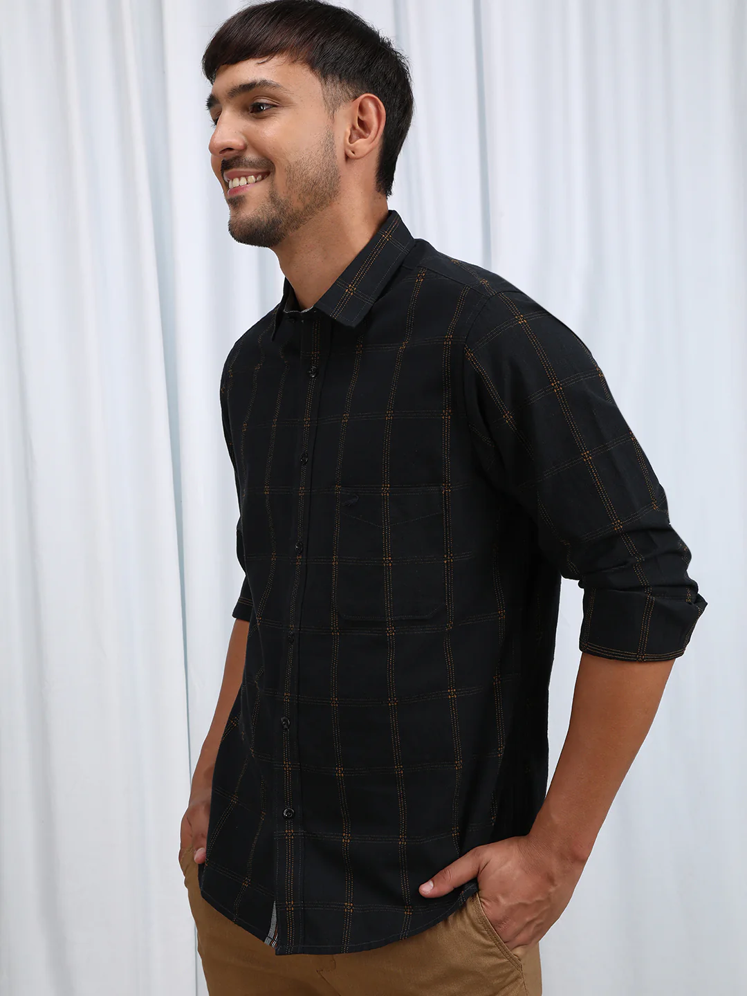 Black Checked Full Sleeve 100% Cotton Shirt