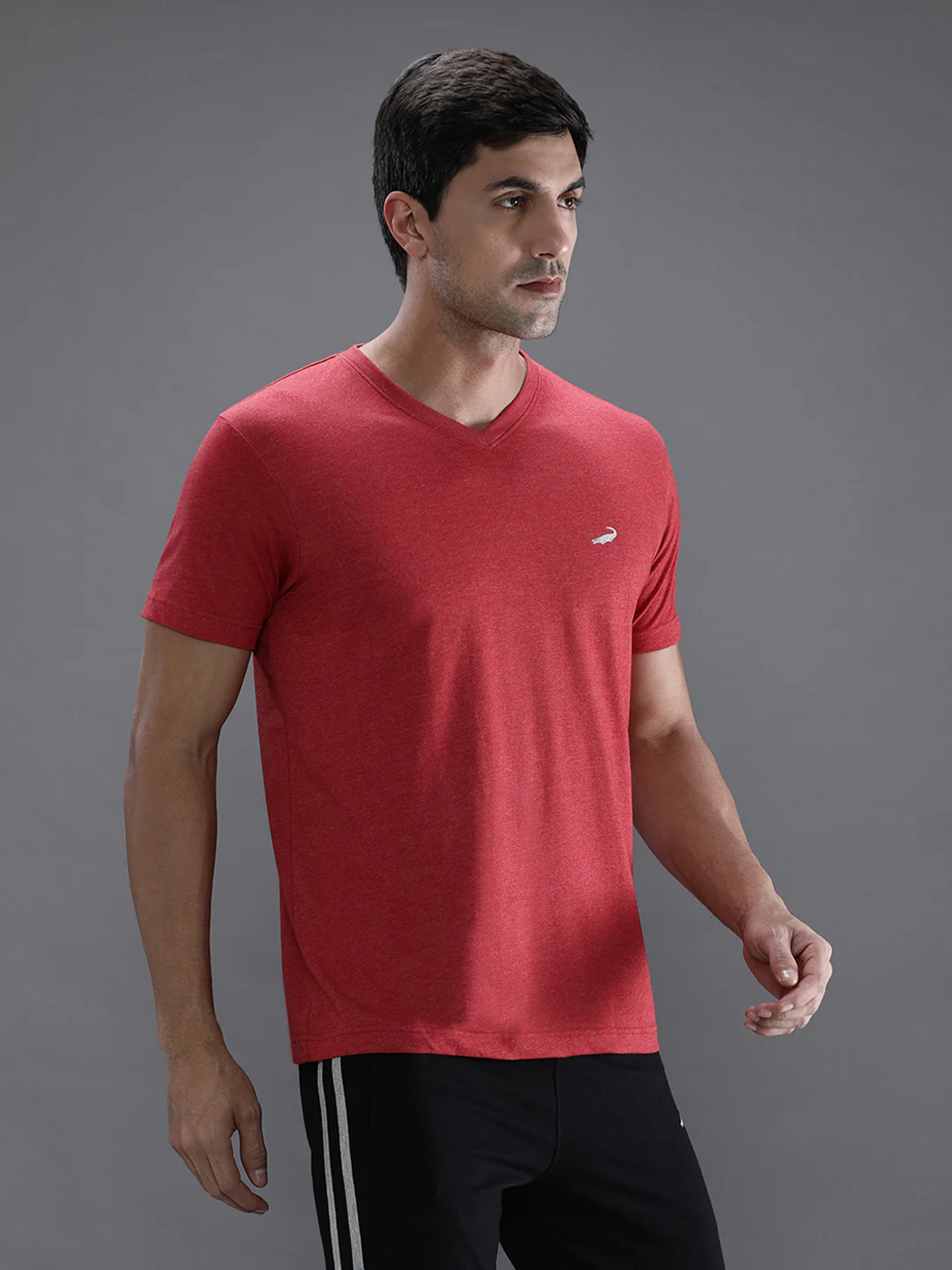 Casual Red Melange Solid T-Shirt