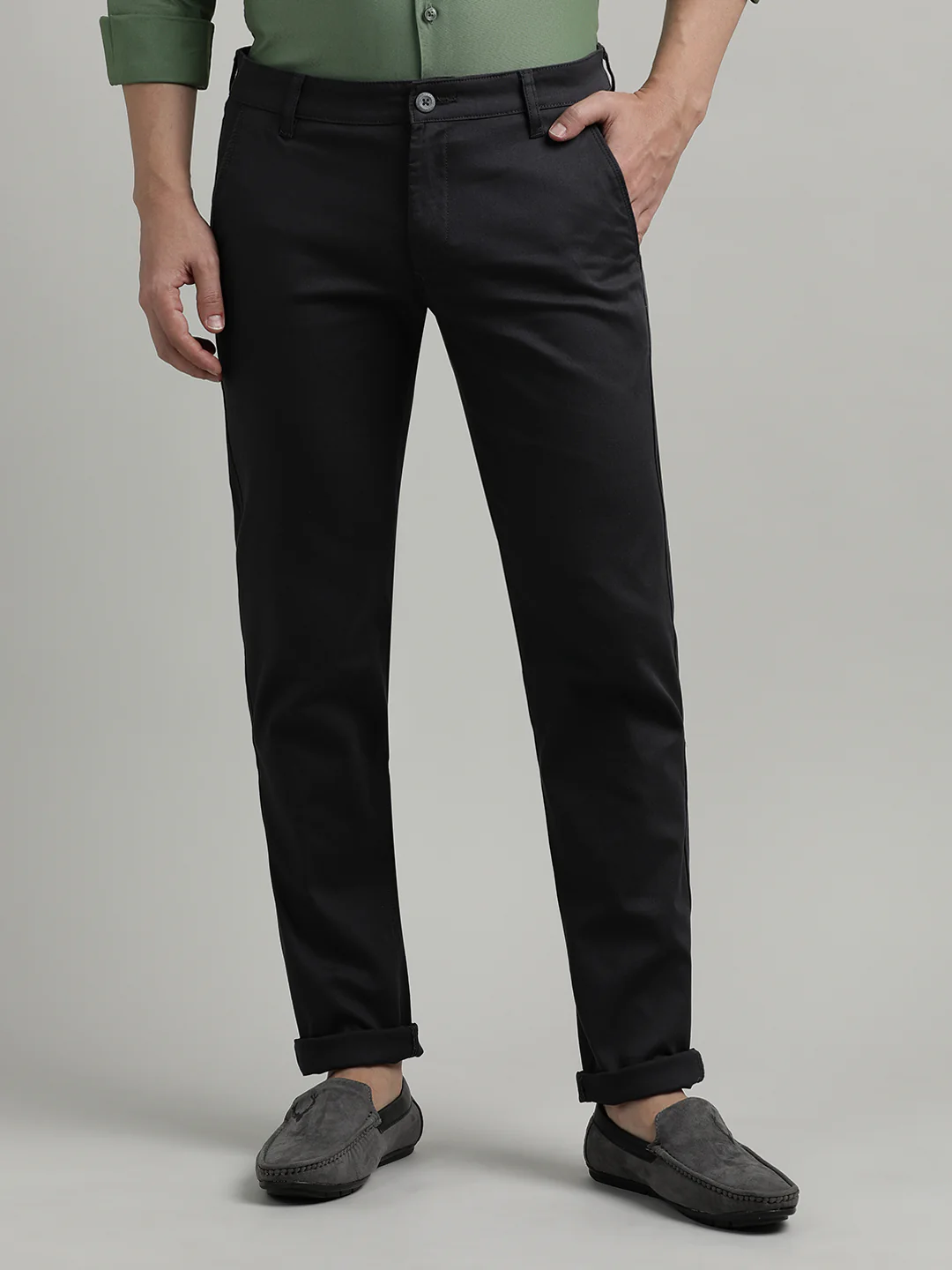 Solid Trim Fit Grey Trouser