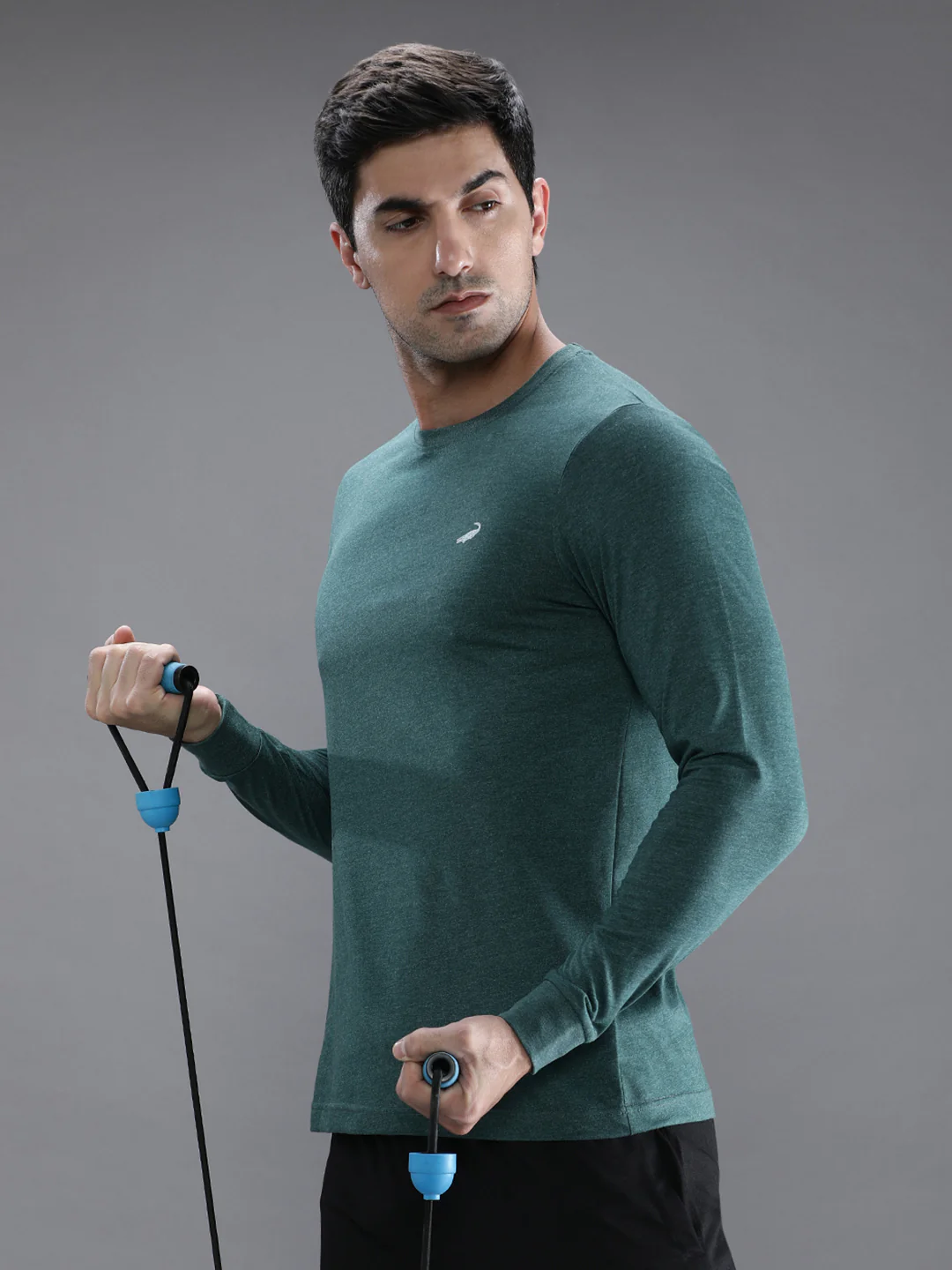 Green Melange Solid Casual T-Shirt