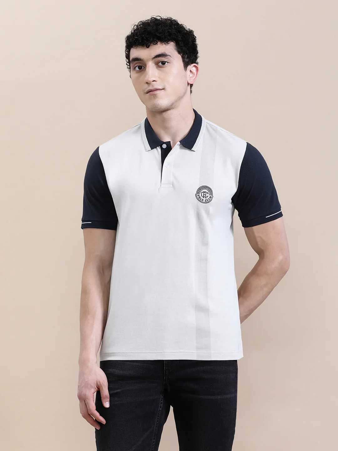 Panel Print Polo with Cheese Embroidery White